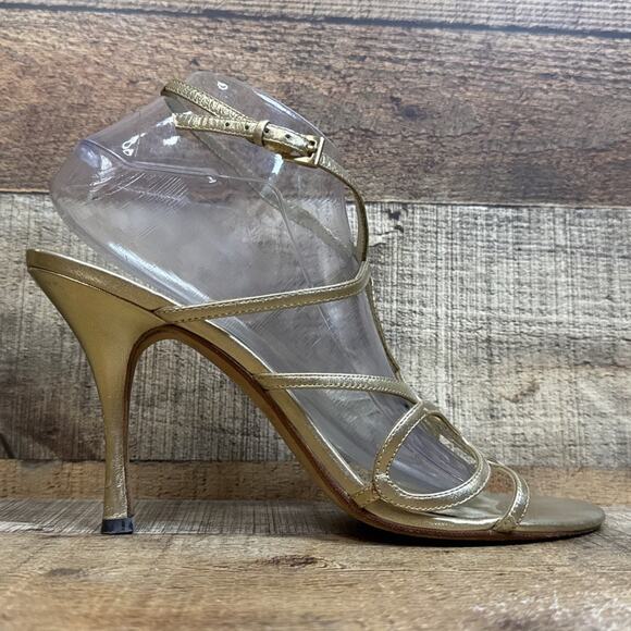 Max Studio Strappy Stiletto Heels Champagne Gold Leather Size 10 - Picture 7 of 12
